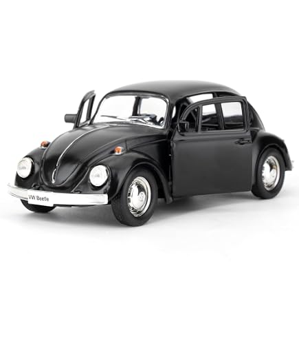 Welly VW Käfer Modellauto 1/43 – Flower Power Design, Gelb, Mit öffnenden Türen, Ca. 12 Cm