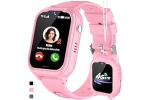 ‎JUBUNRER JUBUNRER 4G Inteligentny zegarek dla dzieci, 4G, GPS, WiFi, rozmowa wideo, SOS, krokomierz, spacery, budzik, kamera do nauki, mapy, kalkulator, muzyka, wodoodporny, tracker GPS dla dzieci, prezenty