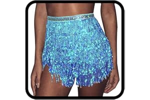 Zookey Sequins Tassel Skirt Belly Dance Skirt Rave Fringe Hip Scarf Costume Dance Mini Wrap Skirts for Women and Girls