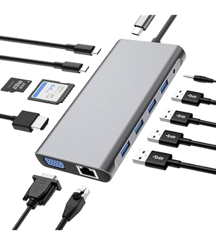 Docking Station, 13-in-1 USB C Docking Station Triple View USB C Hub Thunderbolt 3 Dock For MacBook/Dell/HP/Lenovo/Surface (2 HDMI, VGA, 4 USB, Gigabit Ethernet, PD, SD/TF Card Reader, 3.5mm