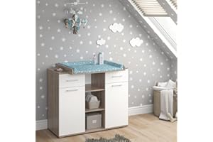 ‎VICCO Vicco Wickelkommode Leonie, Wickelaufsatz für die Kommode, Sonoma/Weiß, 113 x 100 cm