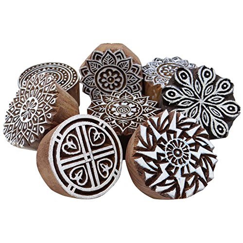 Menge 8 Stück Indische Holztextilmarken Hand Geschnitzt Druckblock Braun Stempel - 4
