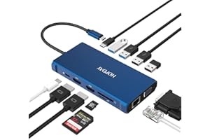 HOPDAY Station d'accueil USB C 12 en 1 Triple écran USB C Adaptateur Double Moniteur avec HDMI, VGA, Ethernet, 100 W PD, 4 USB, Lecteur de Carte SD/TF pour MacBook Pro/Dell/HP/Lenovo