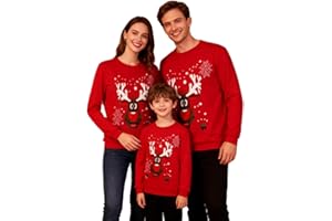 GENERISCH Weihnachtspullover Familie Set Damen Herren Kinder Lustig Ugly Christmas Sweater Rentier Weihnachtspulli Weihnachts Pärchen Pullover Unisex Rundhals Sweatshirt Weihnachtsoutfit