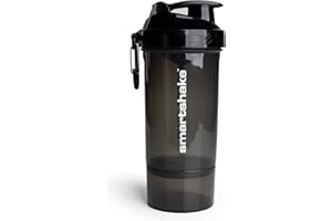 ‎SMARTSHAKE Smartshake O2GO ONE Protein Shaker Bottle 800 ml | 27 oz - Shaker with Powder Compartment - Leak-proof Screw Lid - BPA Free - Unisex Gym Shaker - Black