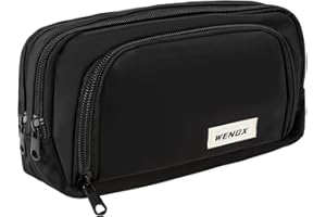 WENGX Large Capacity Pencil Case,Zip Smooth Pencil Pouch for Girls Boys with 4 Compartments Pen Bag Stationery Organizer Office Makeup Bag for Women Men (Black)