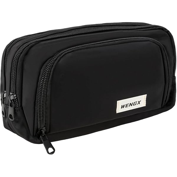 1 Pcs Zipper Black Large Pencil Case,Black Durable Stationery