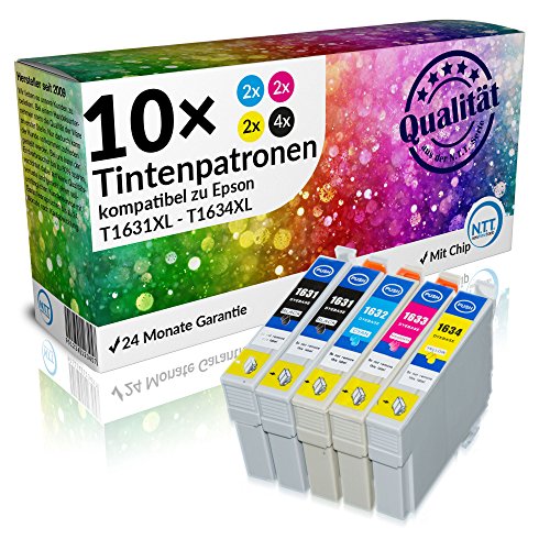 N.T.T.® 10 x Stück XL Druckerpatronen / Tintenpatronen kompatibel zu T1631XL-T1634XL Epson WorkForce WF-2010W, WF-2510WF, WF-2520NF, WF-2530WF, WF-2540WF, WF-2630WF, WF-2650DWF, WF-2660DWF