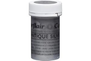 SUGARFLAIR COLOURS Sugarflair Antique Silver Satin Food Colouring Paste, Highly Concentrated for Use with Sugar Pastes, Buttercream, Royal Icing or Cake Mix, Vibrant Colour Dye - 25g