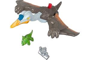 Imaginext Jurassic World Kecalkoatl Figurka – zestaw z dużą figurką dinozaura ruszającą skrzydłami i małą figurką triceratopsa, zabawki dla przedszkolaków, HML44
