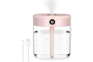 JALANN Air Humidifier for Bedroom, 2L Cool Mist Humidifiers with Night Light, Up to 20H, Auto-Off, Diffuser Humidifier for Home, Babies Nursery Room, Office Plants, 36dB Quiet Operation, Dual Nozzles (Pink)