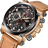 Watch-LUTEM Herren Chronograph Sport Wasserdichte Armbanduhren Uhr Uhren mit Lederband, Luxury Business Casual Uhr, Leuchtzeiger, Minute/Sekunde/Kalenderanzeige