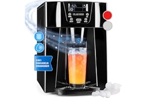 Klarstein Eiswürfelmaschine Klein, 2 L Eiswürfelbereiter & Wasserspender für 12 kg Große und Eiswürfel, Schnelle Mini, Eiswürfelbereiter mit Alarm