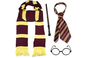Paper Umbrella Children’s Wizard School Uniform World Book Day Fancy Dress Costume Kids Outfit, Tie, Glasses, Wand, Scarf 4 Piece Set