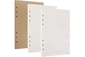 MAOXINTEK Confezioni di Ricarica di Carta, A5 6-Hole Agenda ad Anelli Refill Paper per Diari Note Raccoglitori, 2 Pacchi x 80 Fogli a Righe Pagine Bianche e 1 Pacco x 80 Fogli a Pagine Kraft Vuote