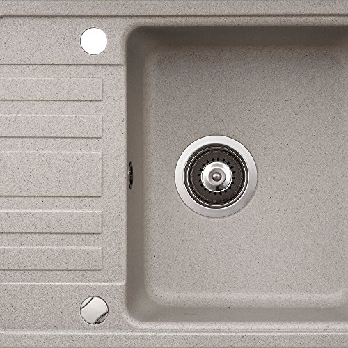 Spüle Granitspüle Küchenspüle Einbauspüle Auflage 575 x 460 mm eckig kleine Ablage Spülbecken + Drehexcenter + Siphon (Beige (111)) - 2
