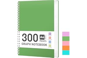 RETTACY Taccuino formato A4, a quadretti, 100 g/mq, con 300 pagine/150 fogli per disegnare, copertina rigida in PVC, per diario, college, conferenze, viaggi, 21,5 x 27,9 cm, verde