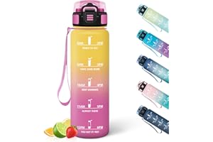 HoneyHolly Botella Agua, 500ML, A Prueba de Fugas Botellas de Agua, Reutilizable Botella Agua Gimnasio, con Marcador de Tiempo, Botella para Correr, Andar en Bicicleta, Trabajar, Ir a La Escuela