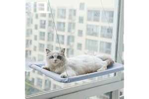 Yuning Katzen Fensterplatz Window Lounger Fenster Katzenhängematte für Katzen, Extra Stabiler Sonnenbad Katzenbett, Haustierbett für Haustier Katze klein Hund Kaninchen (55x32cm, Blau)