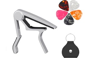 DIDA Gitarren Kapodaster Kapodaster für Akustikgitarre 6 Saiten und 12 Saiten, Gitarrenkapodaster mit Plektrumhalter und 5 Plektren, Metall Kapodaster für Ukulele, Mandoline, Banjo und andere (Silber)