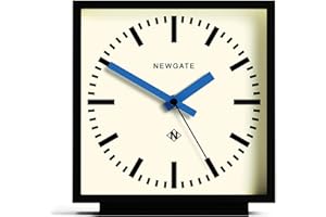 NEWGATE® Amp desk clock | Square station clock design | Black case with blue hands | Modern style for desk, table top, mantel, shelf or bedside