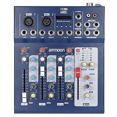 ammoon F4-USB 3 Canaux Mic Ligne Numérique de Mixage Audio Mixer Console avec 48V Alimentation Fantôme pour l'enregistrement DJ Scène Karaoke Musique Appreciation