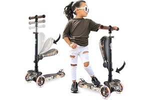 Hurtle Trottinette Enfant, Trottinette 3 Roues, Patinette Enfant Pliable avec Hauteur Ajustable, Plateau Antidérapant, LED Roues Lumineuses, Scooter pour Fille/Garçon de 2 à 8 Ans