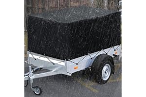 HJZ Anhängerplane Flachplane Hochplane inkl Planenseil, 207x114x90 cm, Wasserdicht, Winddichte und Reißfeste, Abdeckung, Abdeckplane, Gewebeplane, Plane für Stema PKW Anhänger F 750 DBL 750 850, Schwarz