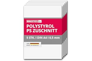 ‎MAGSTICK 5er Set Polystyrol Platten weiß I DIN A4 Kunststoff-Hartplatten PS Zuschnitte I 29,7 x 21 cm I 0,5 mm Stärke I für Modellbau Architektur DIY I mag259