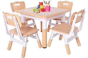 ‎FUNLIO FUNLIO Kinderzimmertisch & -stuhlsets, höhenverstellbar für Kinder im Alter von 3-8 Jahren, leicht abwischbarer Kunsttisch, für Klassenzimmer/Kindergärten/Häuser, CPC & CE-geprüft（5-teilig）