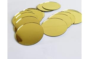 RUIXUAN 30PCS Gold Glass Round Mirror Mosaic Tiles Round Craft Mirrors DIY Accessory (Gold)