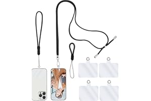 Simarro Uniwersalna smycz do telefonu komórkowego - Smycze crossbody z łatkami na szyję i nadgarstek, pasek na palec, 4x łatka na telefon (czarna)