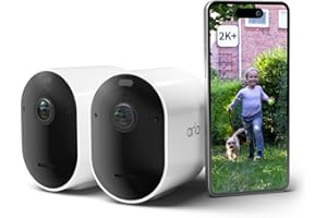 Arlo Pro 5 Telecamera WiFi Esterno Senza Fili, Telecamera WiFi Interno, 2K HDR, Sirena Allarme Casa, Sensore Di Movimento, Visione Notturna Colori, Prova Inclusa Secure, 2 Telecamere, Bianche