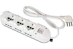 FANTON S.P.A. FANTON 481224-B Multipresa elettrica 9 posti con 3 prese universali e 6 prese bivalenti italiane laterali ciabatta spina piccola 10A cavo 1,5mt - colore bianco