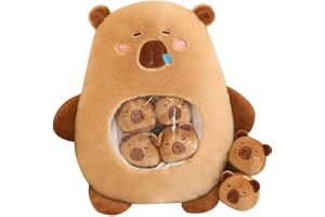 KEKESO Kawaii Capybara Peluche avec 6 adorables bébés – Sac de peluches Capybara en peluche pour filles et garçons, marron