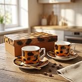 Deconox 2'li Porselen Kahve Fincanı Takımı - 100 cc Leopar Desenli Altın Yaldızlı Premium T&uuml;rk Kahvesi ve Espresso Fincan Set