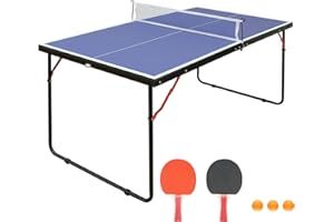 REXOUS Midsize Folding Ping Pong Table Game Set, Portable Indoor Outdoor Table Tennis Table with 2 Paddles, 3 Balls and Net