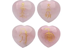 TGS GEMS 4 pièces naturelles en quartz rose gravé en forme de cœur pierre de chakra pierre de palmier cristal Reiki guérison