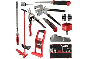 OXEO Kit outils plaquiste pro - 10 Outils - Couteau isolant - Cale plaque - Pince - Cutter - Cisaille - Scie cloche - Porte embout