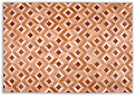 Five Patchwork Cowhide Rug W120 x L180 cm Brown Caramel Check Glued without stitching