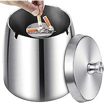 Huotflame Aschenbecher Mit Deckel - Edelstahl & Buchenholz, Geruchsdicht Ø12cm