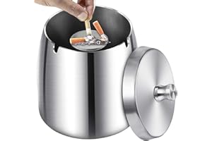 Royouzi Aschenbecher, Aschenbecher mit Deckel, Aschenbeche aus Edelstahl, Windaschenbecher, Standaschenbecher mit rutschfester Unterseite für den Außen- und Innenbereich