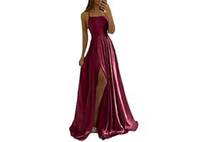 xxxiticat Damen Elegant Lange Ballkleider Satin A-Linie Hochzeitskleid Abendkleider Sexy Neckholder Spaghetti Brautkleid Kleider Lang Prinzessin Brautjungfer Kleid