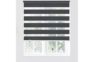 Kokorona Day and Night Zebra Roller Blinds, Dual Layer Fabric Zebra Window Blinds for Bedroom, Light Filtering Privacy Day Night Blinds, 110cm Wide x 150cm Length, Dark Grey