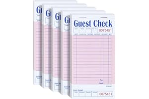 DGBDPACK Guest Check Books for Servers, 5 Pack of EP-3632-1 Server Note Pads, Thick Server Paper with Guest Receipt, Waitress Notepads - 250 Orders Total (Pink, 6.75"x3.5")