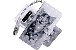 COTDINFOR Samsung Galaxy S10 Plus Case Wallet Art Animal Creative 3D Effect Painted PU Leather Flip Magnetic Clasp Card Holder Stand Cover for Samsung Galaxy S10 Plus Smiley Cat BX.
