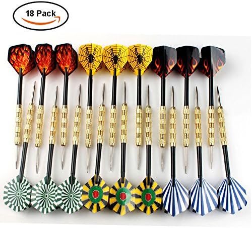 Abree 18PCS Steel Tip Darts Copper-Plated Iron Barrels Plastic Shafts and 6 Style Flights Professional Darts Set (14 Grams/153mm)+OPP Bag Pack by