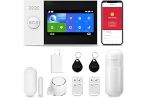 CLOUREE Sistemas de Alarma para el hogar, 4G WiFi Sistema de Alarma inalámbrico para el hogar con Sirena/Sensor de Movimiento PIR/Controles remotos/Sensor de Puerta/Ventana(8 Piezas)