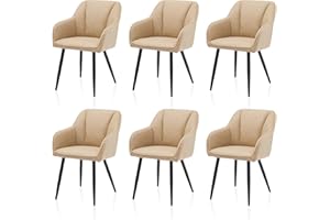 ‎TUKAILAI TUKAILAI Creme Esszimmerstühle 6er-Set mit Armlehnen, Kunstleder Stuhl Polsterstuhl Sessel Küchenstuhl mit Polstersitz, Rückenlehne, Metallbeine, Lounge Empfang, Esszimmer Küche, Wohnzimmer 6 Stück