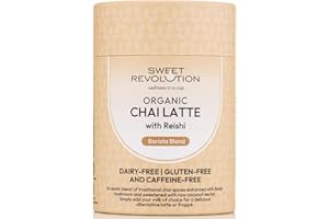 Sweet Revolution Organic Chai Latte with Reishi Barista Blend (1 x 100g) tub. Caffeine Free, Gluten Free, Dairy Free, Refined Sugar-Free.